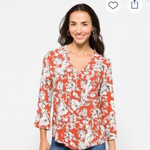 fun 2 fun Coral Floral V-Neck Blouse